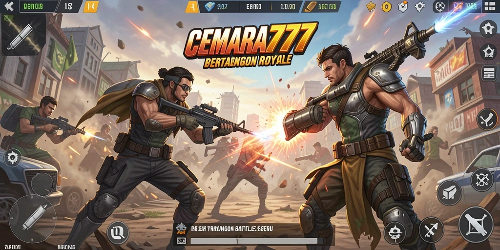 Tampilan aksi seru dalam permainan Battle Royale CEMARA777.