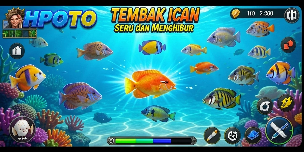 Tampilan gameplay HPTOTO yang seru saat menembak ikan.